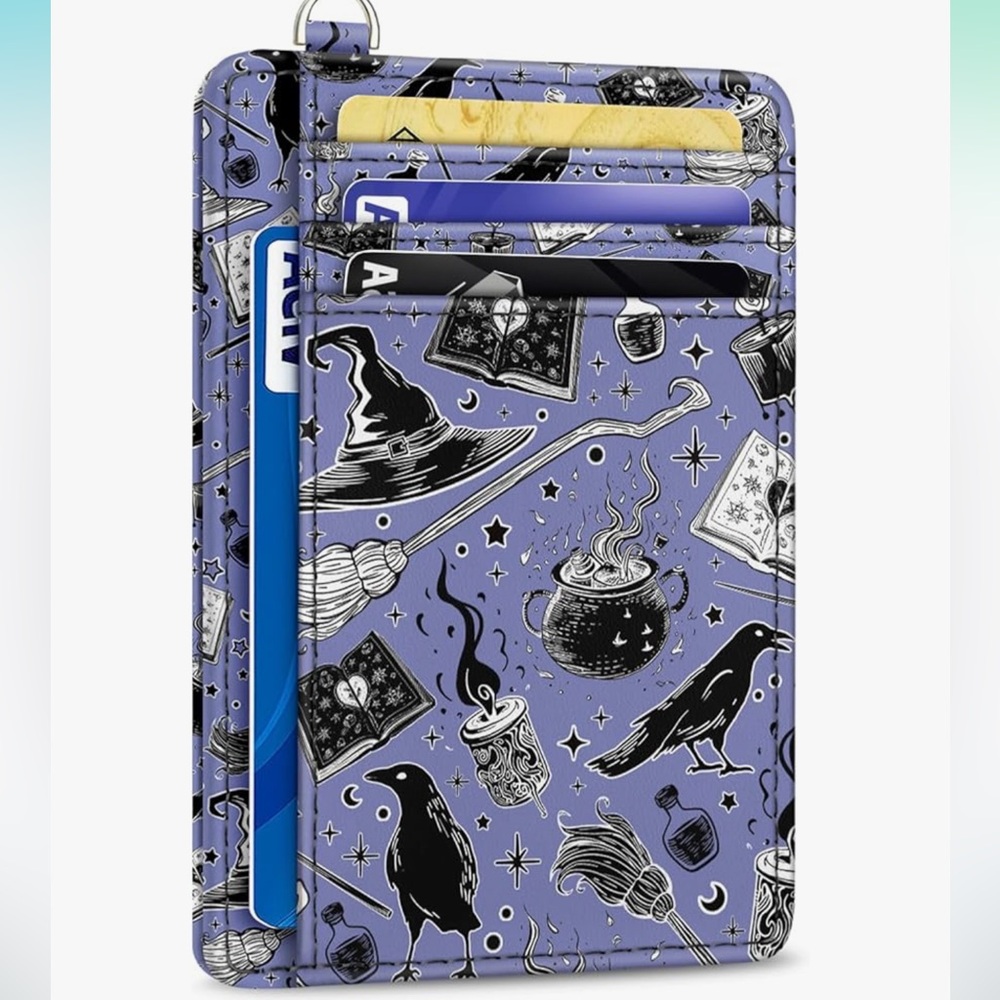 💜 Purple Witchy Pattern - Credit Card Holder /Slim Wallet RIFD NEW